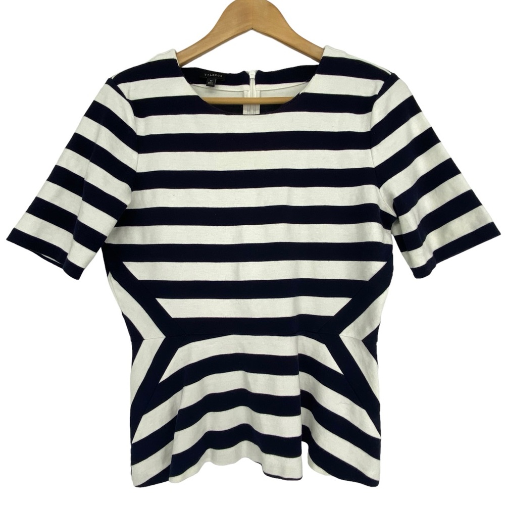 Talbots classic nautical black & white stripe short sleeve top wms sz medium